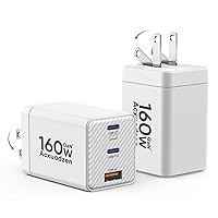 [2 Pack] USB C Charger Block 160W 2 Pack GaN Fast Charger Foldable Type C Laptop Compatible with MacBook Pro/Air, iPad Pro/Air, iPhone 15 Pro Max/15 Plus/15 Pro/15/14/13, Galaxy S23/S2 (White)