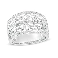 1/4 Cttw Diamond Edge Ornate Flower Ring in Sterling Silver (0.25 Cttw, Color : J, Clarity : I3)