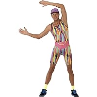 Smiffys Men's Aerobics Instructor Costume, Bodysuit, Hat and Bum Bag, Back to The 90's, Serious Fun, Size L, 23696