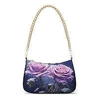 Shoulder Bags for Women Purple Rose Flowers01 Hobo Tote Handbag Small Clutch Purse with Zipper Closure