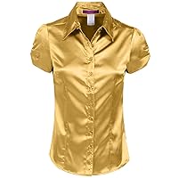 NE PEOPLE Womens Basic Short Sleeve Satin Blouse Top with Waist Tie (S-3XL)