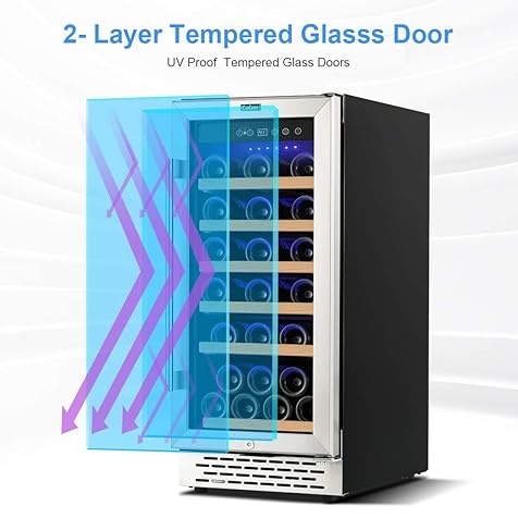COLZER 15 Inch Wine Cooler Refrigerators, 30 Bottle Fast Cooling Low Noise and No Fog Wine Fridge with Professional Compressor Stainless Steel, Digital Temperature Control Screen Built-in Freestanding