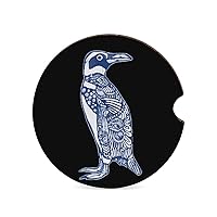 Blue Penguin Round Wooden Coasters Cute Absorbent Drink Cup Holder Beverage Coasters Decorative