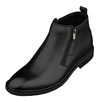 Men's Invisible Height Increasing Elevator Shoes - Premium Leather Ankle Zipper Boots - 2.8 Inches Taller
