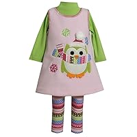 Bonnie Jean Girls Holiday Owl Jumper Dress Outfit Set, Pink, 2T - 4T