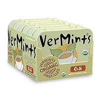 Organic Breath Mints by VerMints, Chai Flavor, All Natural Pastilles, Non-GMO, Nut Free, Gluten Free, Vegan, KSA Kosher, Pack of 6, 1.41oz Tins