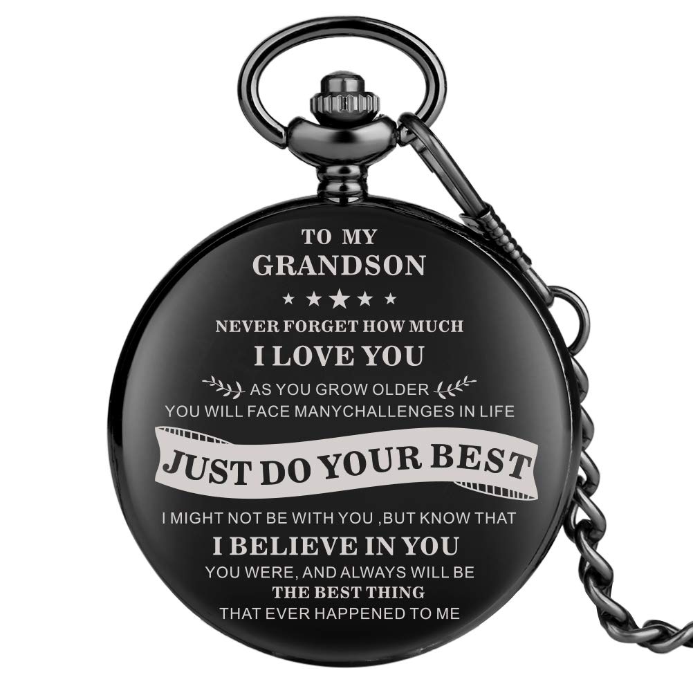Boys Pocket Watch Engraved Gifts for Men, Pocket Watch for Grandson Personalized Mens Pocket Watch, 