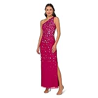 Adrianna Papell Women's ONE Shoulder Beaded Gown, Hot Orchid