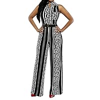 Womens Button Up Printed Long Wide Leg Pant Party Jumpsuits with Belt…