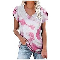 Workout Tank Top Solid Color Short-Sleeved V-Neck Tee Funny Travel Casual Blouses for Women Fashion 2022