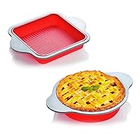 Boxiki Kitchen Premium Silicone Baking Set: 8x8 Square Cake & Brownie Pan and 9 Inch Round Cake Pan with Steel Frame Handles