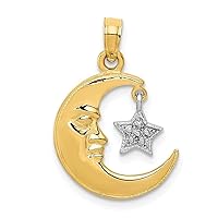 14k Two Tone Open back Gold Polished Open Backed Half Celestial Moon and Star Pendant Necklace Measures 22x14mm Jewelry for Women