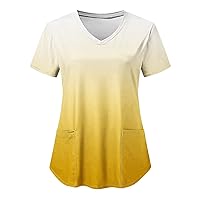 Womens Summer Casual Shirt Gradient Workout Shirts for Women Loose Fit Short Sleeve T-Shirt Trendy Beach Tees