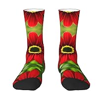 Red Flower Funny Socks for Men, Women - Novelty Dress Mens Socks Funny Christmas Gift, Fun Socks