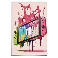 Gaming Room Decor Video Game Posters Colorful Pink Game Controller Wall Art Street Graffiti Canvas Painting Controller Prints Ideal Gift for Boys Teens Bedroom Playroom Dorm 24x36inch UNFRAMED