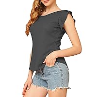 Women's Short Sleeve Shirts Peplum Tops for Women 2024 Summer Fashion Trendy Classic Solid Color with Short Sleeve Round Neck Shirts Black XX-Large