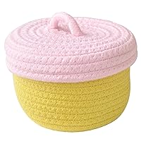 Cute Soild Round Woven Cotton Rope Kids Toy Storage Basket with Lid 5.9