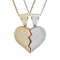 Iced Out Chain for Men,18K Gold-plated Cubic Zirconia Necklace for Men,Hip Hop Broken Heart Zircon Pendant Necklace