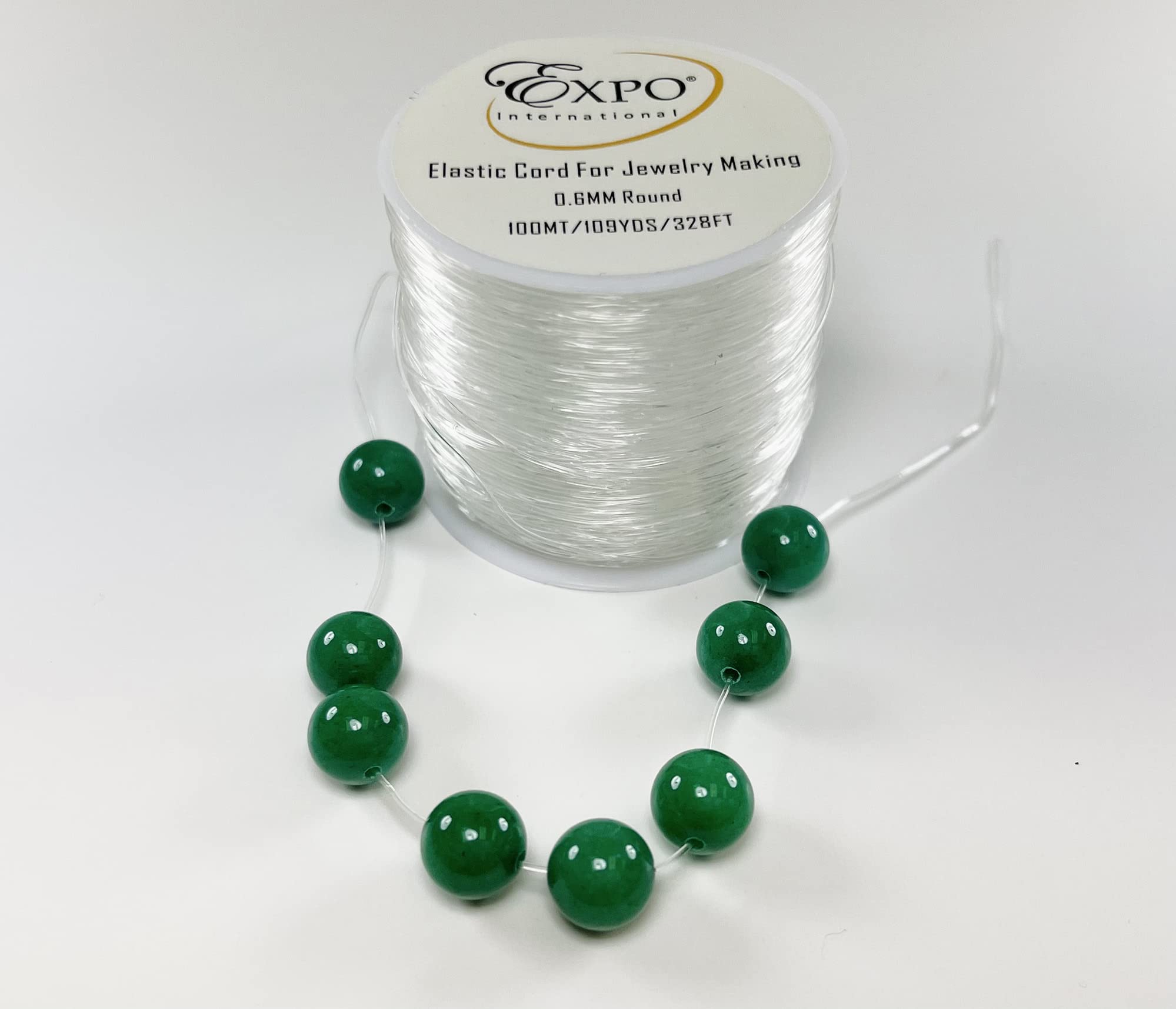 Expo International Elastic String Cord, 0.6 mm Wide Premium Stretchy String Cord for Jewelry Making, Thin Bracelet Cord, Versatile Jewelry Cord, Roll/Spool of 100 Meters, Clear
