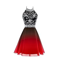 Women's Gradient Chiffon Short Prom Dresses Ombre Beaded Formal Evening Party Gowns Homecoming Dress