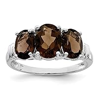 925 Sterling Silver Oval Polished Open back Rhodium 3 Pear Smokey Quartz and Diamond Ring Measures 3mm Wide Jewelry Gifts for Women - Ring Size Options: 6 7 8