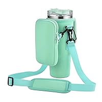 teelishly Water Bottle Carrier Bag, Fits Stanley Quencher H2.0, 40OZ Adjustable Shoulder Strap, Neoprene Water Bottle Holder for Camping, Stanley Cup Accessories for Sports Hiking, Travelling(green)