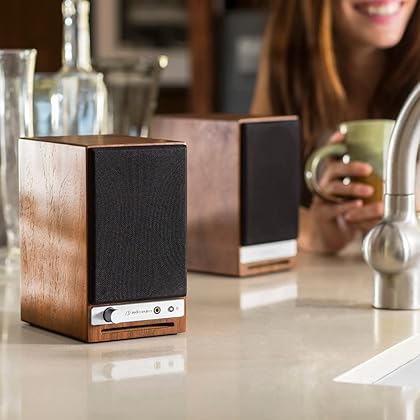 Audioengine HD3 Wireless Speakers with Bluetooth - 60W Powered Computer Speakers for Desktop Monitor and Home Music System with aptX HD Bluetooth, AUX, USB, RCA, 24-bit DAC (Walnut, Pair)