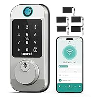 WiFi Keyless Front Door Lock: SMONET Fingerprint Entry Smart Locks, App Remote Control for Rental, Digital Keypad Bluetooth Deadbolt Lock with Alexa Auto Lock Notification Code Fob for Home