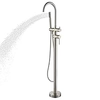 Freestanding Tub Fillers Brushed Nickel Floor Mounted Bathtub Faucets With Handheld Shower 360 Swivel Standing Spout High Flow Bathroom Metal Shower