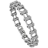 Sabrina Silver Stainless Steel Bicycle Chain Bracelet For Men 3/8 inch wide, sizes 8, 8.5 & 9
