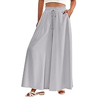 SCBFDI Holiday Essentials for Women, Womens 2024 Elastic High Waisted Palazzo Pants Chiffon Flowy Loose Casual Wide Leg Lounge Boho Pant Trousers with Pocket