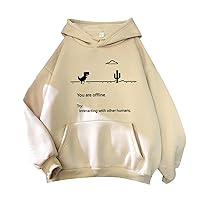 with Pouch Cute Hoodies Womens You Are Offline Dino Long Sleeves Oversized Fashion