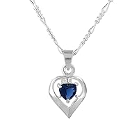 Sterling Silver Heart Solitaire Crystal Necklace, September Blue