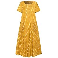 Plus Size Dresses for Women Polka Dots Print Maxi Dress Sunner Casual Short Sleeve Crewneck Long Dress with Pockets