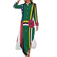 USA Dominica Split Flag Women's Shirt Dress Long Sleeve Button Down Shirts Dress Casual Loose Maxi Dresses