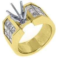 14k Yellow Gold Princess Baguette Diamond Engagement Ring Semi Mount 2.02 Carats