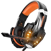BENGOO Stereo Gaming Headset for PS4, PC, Xbox One Controller, Noise Cancelling Over Ear Headphones Mic, LED Light, Bass Surround, Soft Memory Earmuffs for Laptop Mac Nintendo Switch Games - Orange