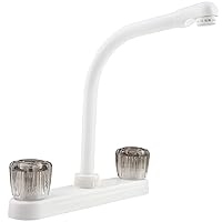 Dura Faucet DF-PK210S-WT Hi-Rise RV Kitchen Sink Faucet with Smoked Acrylic Knobs (White)