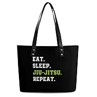 Eat Sleep Jiu-Jitsu Repeat Fashion Women's Handbags Tote Bag Shoulder Purse Top Handle with Pocket