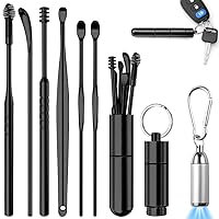 Portable Ear Pick 8 Pcs Spiral Ear Wax Removal with Light - Metal Ear Cleaner Ear Scoop Spiral Ear Wax Remover, Safe Spiral Ear Cleaner Ear Curette Spoon Ear Picker for Home & Travel