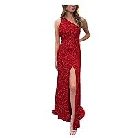 One Shoulder Sequin Mermaid Prom Dresses Long Sparkly Formal Evening Party Gown with Slit