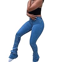 Lucuna Women's Stacked Jeans Y2K Boyfriend High Waisted Bootcut Skinny Stretchy Denim Pants Trousers