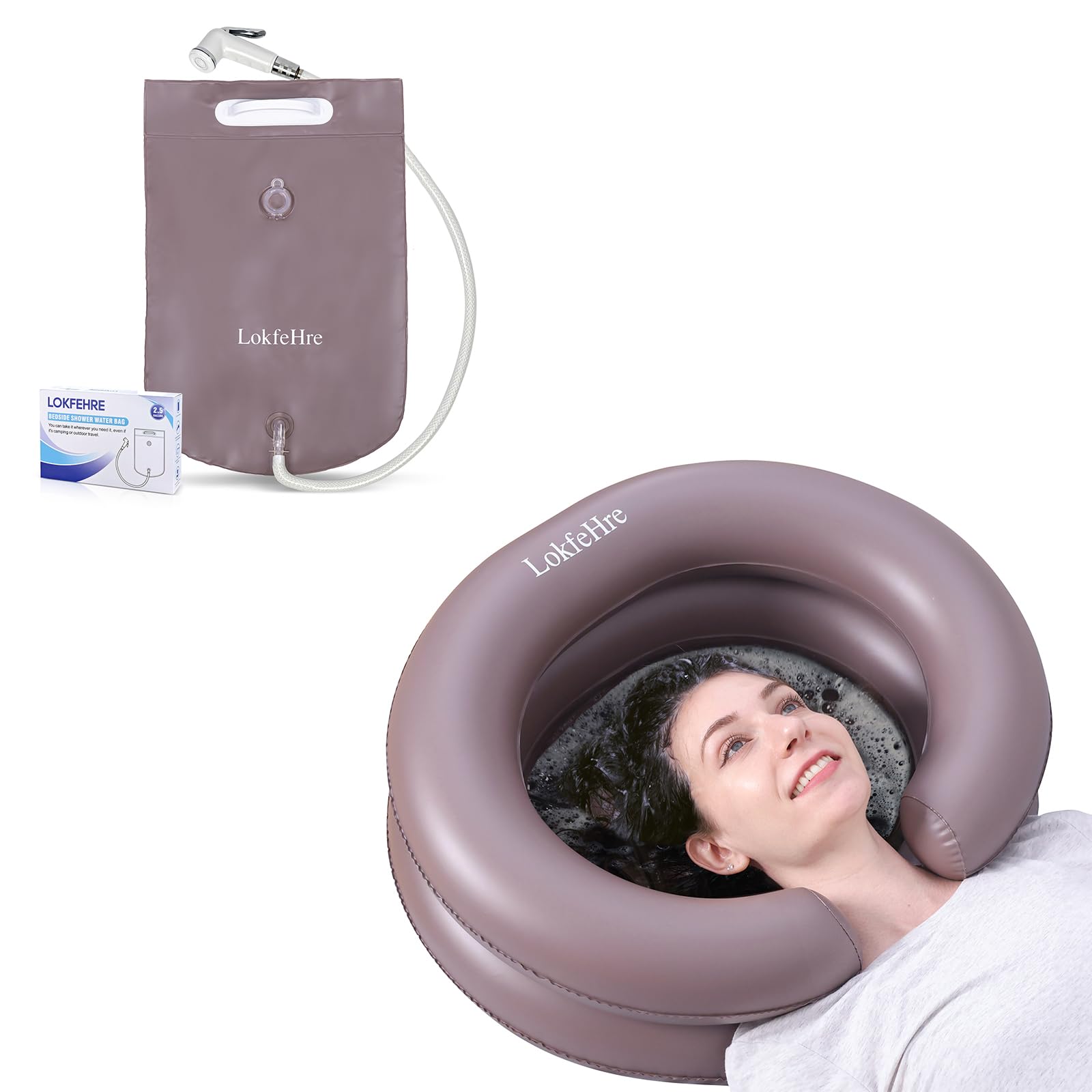 LOKFEHRE Portable Inflatable Hair Washing Basin for Bedridden - Wash Hair in Bed with Inflatable Shampoo Bowl.Hair Washing Basin for Elderly,Disabled,Injured,Ideal Inflatable Sink for Locs Detox