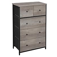SONGMICS Drawer Dresser for Storage with 5 Fabric Drawers, Wooden Front and Top for Living Room, Hallway, Nursery, Brown and Black ULGS45H