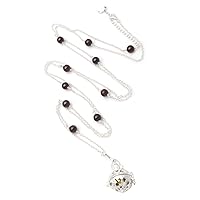 NOVICA Handmade .925 Sterling Silver Garnet Peridot Harmony Ball Long Necklace Plumeria with Station Indonesia Protection Floral Birthstone 'Plumeria Chime'