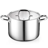 Cook N Home Stainless Steel Stockpot 8 Quart, Tri-Ply Clad Stock Pot with Glass Lid, Silver