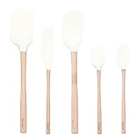 Tovolo 5-Piece Silicone and Wooden Handle Utensil Set (White): Spatula, Spoonula, Jar Scraper, Mini Spatula, and Mini Spoonula