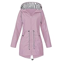Rain Jacket for Women Fashion With Hood Lightweight Long Sleeve Windbreaker Zip Up Drawstring Raincoat With Pockets