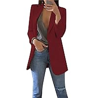 EFOFEI Women's Solid Color Blazer Round Neck Jackets Casual Slim Fit Long Sleeve Blazer Plus Size