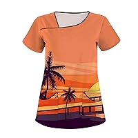 Women's Fashion Hawaii Printed Short Sleeve Overalls With Pockets Tops Scrub Uniforms For Women 2024